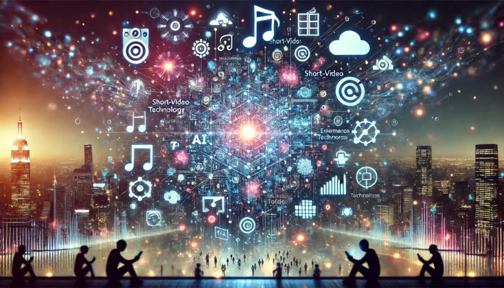 概念图：字节与阿里的AI工具矩阵如发光网络般扩展，能力流向城市与企业